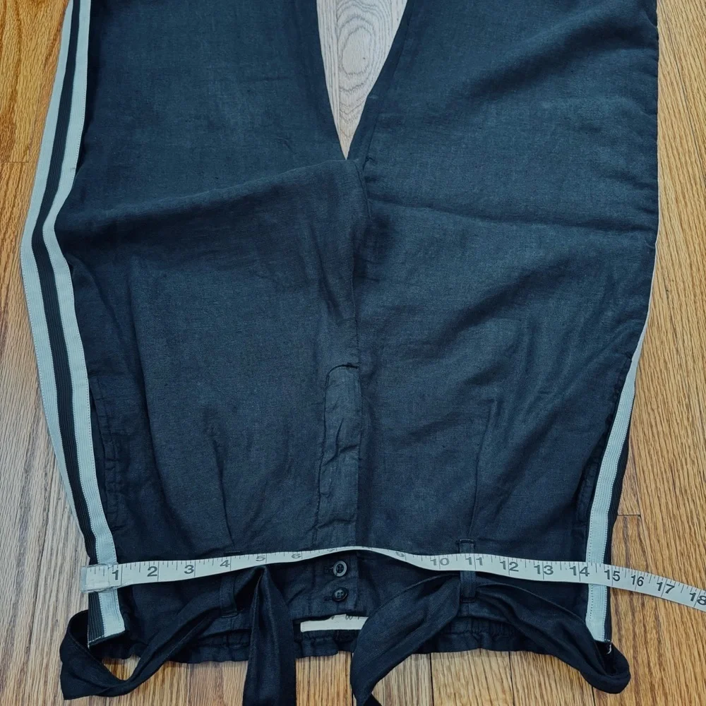 Bella Dahl Lagenlook Slouchy High Rise Stripe side wide leg Black Linen pant 28